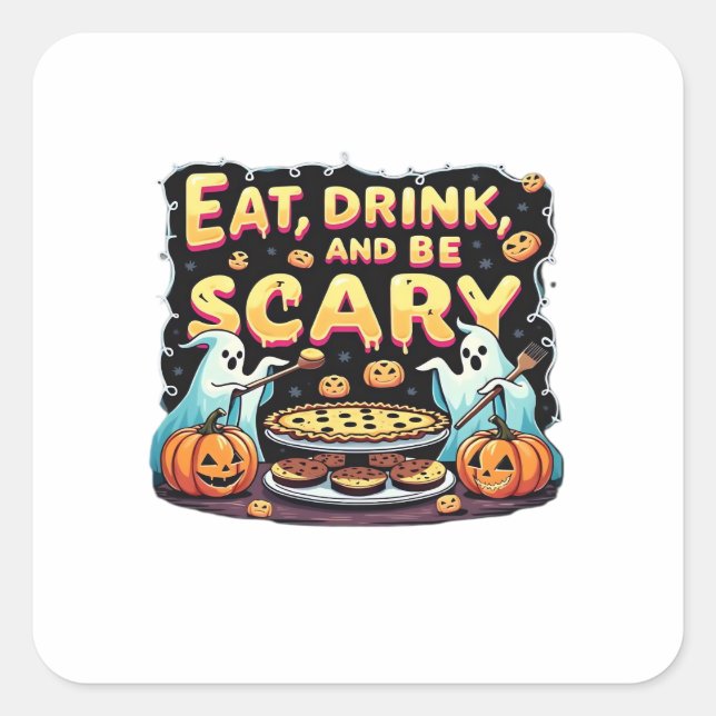 Eat Drink And Be Scary Spooky Bakery Halloween Coo Square Sticker (Front)