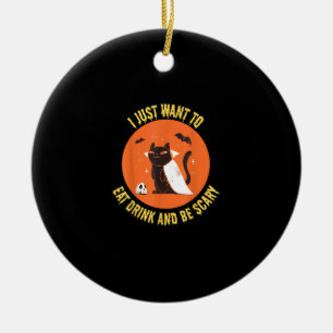 Eat Drink And Be Scary Spooky Cat Halloween Ceramic Tree Decoration