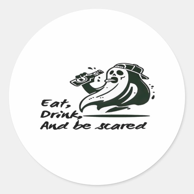 Eat Drink And Be Scary Spooky Club Cool Unique Classic Round Sticker (Front)