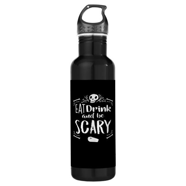 Eat Drink And Be Scary Spooky Halloween Skull 710 Ml Water Bottle (Front)