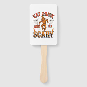 Eat Drink And Be Scary Vintage Halloween Shirt Des Hand Fan