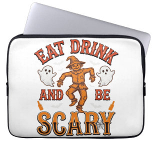 Eat Drink And Be Scary Vintage Halloween Shirt Des Laptop Sleeve