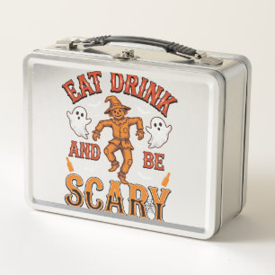 Eat Drink And Be Scary Vintage Halloween Shirt Des Metal Lunch Box