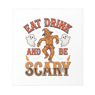 Eat Drink And Be Scary Vintage Halloween Shirt Des Notepad