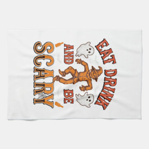 Eat Drink And Be Scary Vintage Halloween Shirt Des Tea Towel