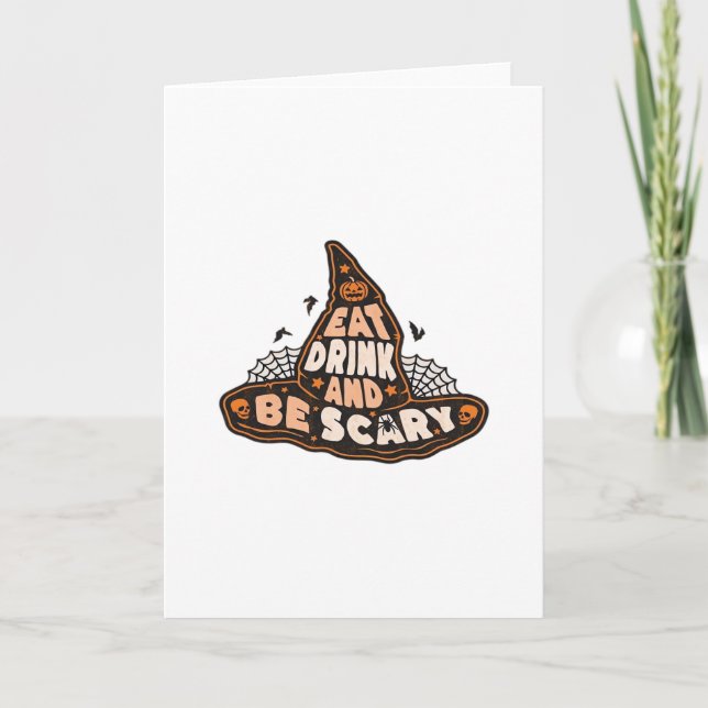 Eat Drink And Be Scary Witch Hat Aesthetic Casual Card (Front)