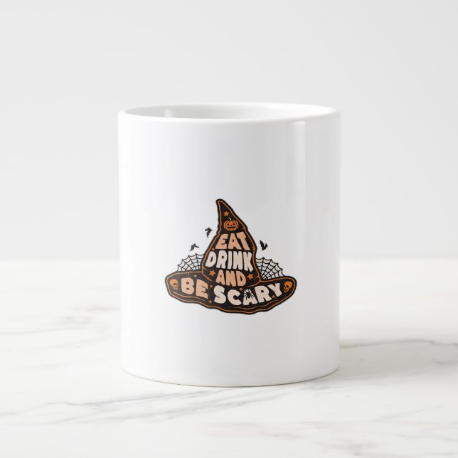 Eat Drink And Be Scary Witch Hat Aesthetic Casual Large Coffee Mug (Front)