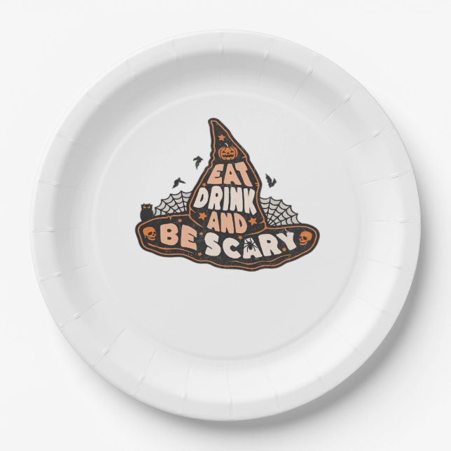 Eat Drink And Be Scary Witch Only Halloween Gift F Paper Plate (Front)