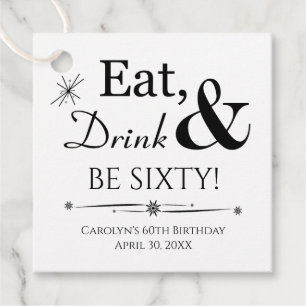 Eat Drink and Be Sixty MCM Retro 60th Birthday Favour Tags