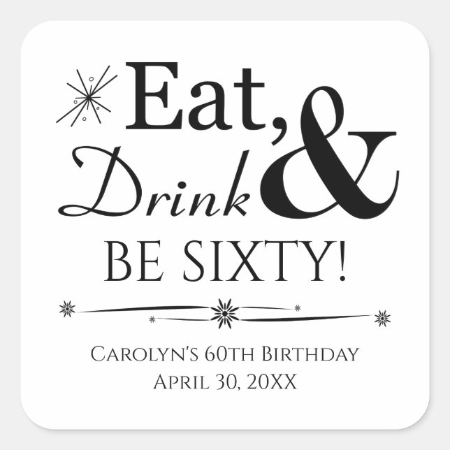 Eat Drink and Be Sixty Throwback 60th Birthday Square Sticker (Front)