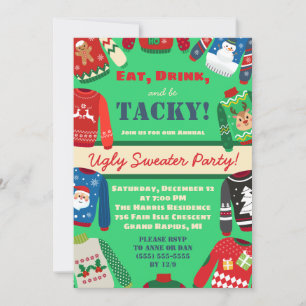 Eat, Drink and be Tacky Ugly Sweater Holiday Party Invitation