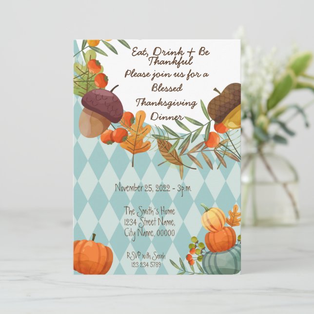 EAT DRINK AND BE THANKFUL INVITATION (Standing Front)