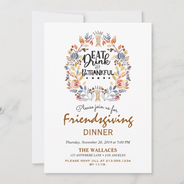Eat Drink and Be Thankful Rustic Fall Invitation (Front)
