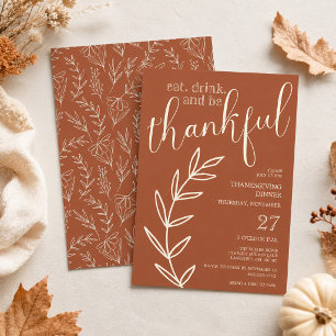 Eat Drink and be Thankful Thanksgiving Dinner Invitation