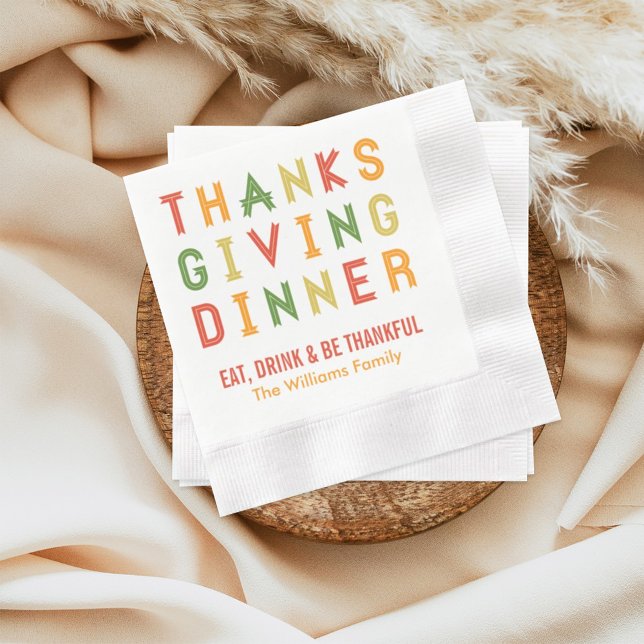 Eat Drink and Be Thankful Thanksgiving Quote Napkin (Creator Uploaded)