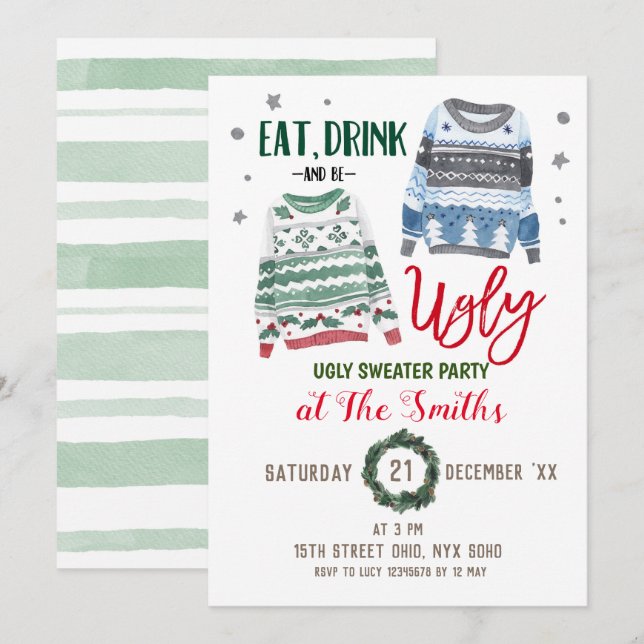 Eat Drink and be Ugly Christmas Party Invitation (Front/Back)