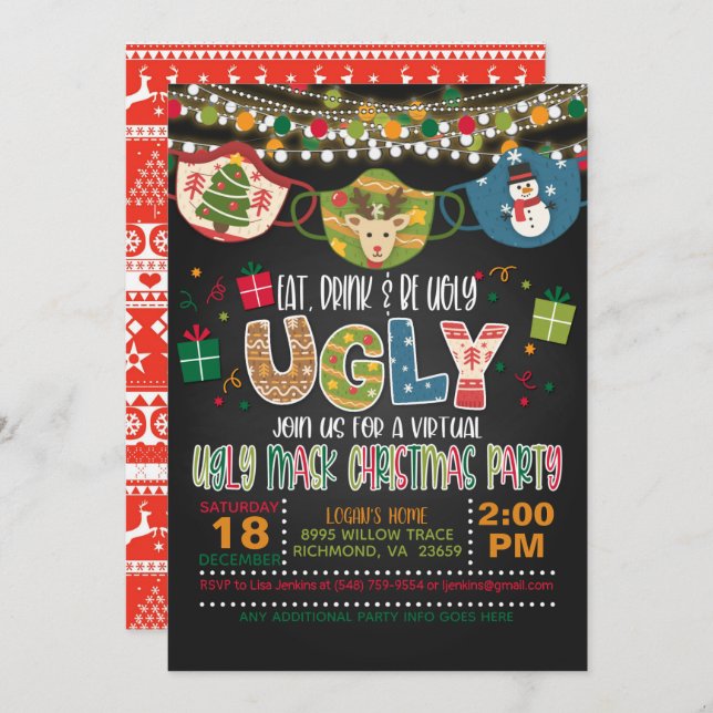 Eat, Drink and Be Ugly - Mask - Virtual Christmas Invitation (Front/Back)