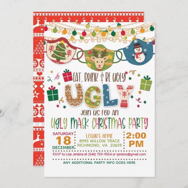 Eat, Drink and Be Ugly - Ugly Mask Christmas W Invitation (Front/Back)