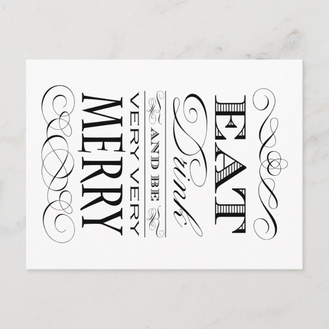 Eat Drink and Be Very Very Merry Elegant Design Holiday Postcard (Front)