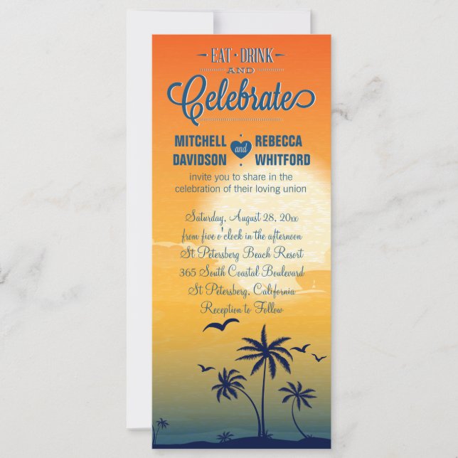 Eat Drink and Celebrate Summer Sunset Wedding Invitation (Front)
