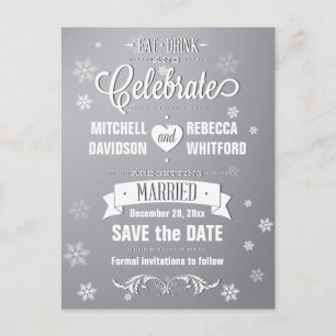 Eat Drink and Celebrate Winter Grey Save the Date Announcement Postcard