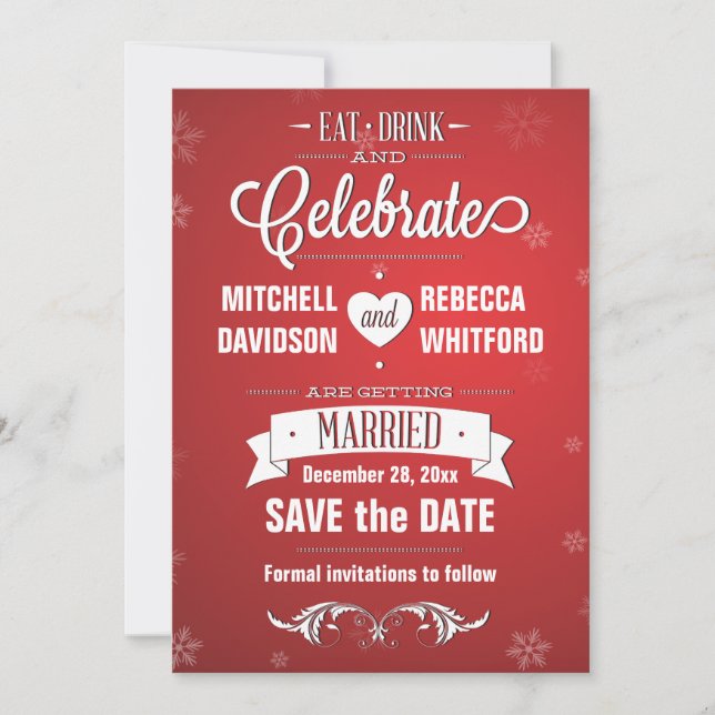 Eat Drink and Celebrate Winter Red Save the Date (Front)