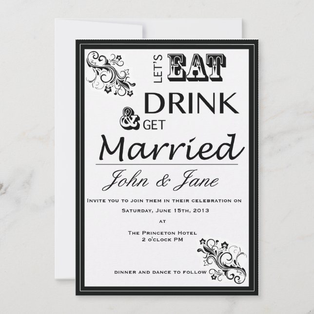 Eat, Drink, and Get Married Wedding Invitation (Front)