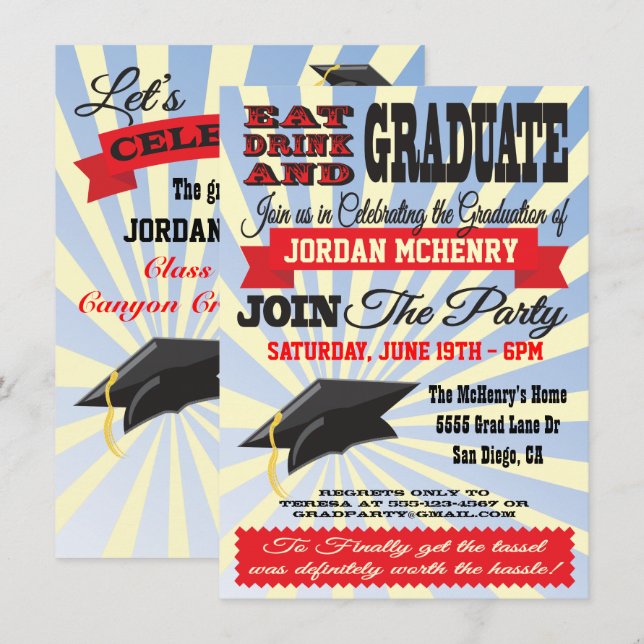 Eat, Drink and Graduate! Graduation Invitations (Front/Back)