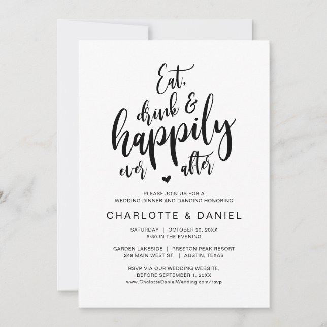 Eat, Drink and Happily Ever After, Wedding Dinner Invitation (Front)