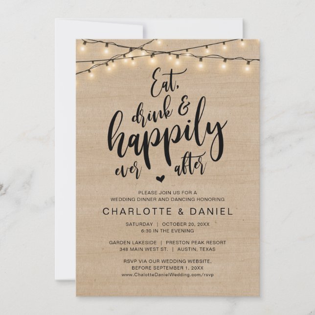 Eat, Drink and Happily Ever After, Wedding Dinner Invitation (Front)