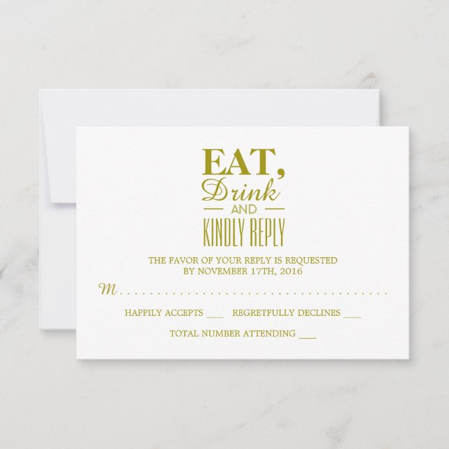Eat, Drink and Kindly Reply Gold Wedding RSVP (Front)