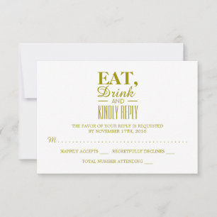 Eat, Drink and Kindly Reply Gold Wedding RSVP