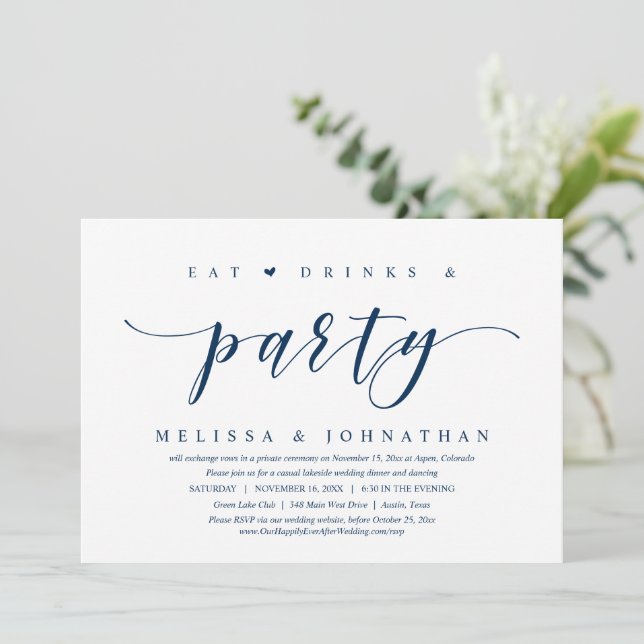 Eat, Drink and Party, Wedding Elopement  Invitatio Invitation (Standing Front)