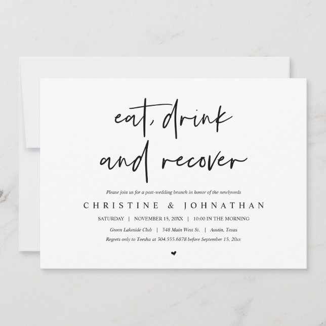 Eat, drink and recover, post wedding brunch invita invitation (Front)