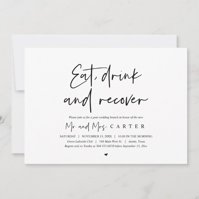 Eat, drink and recover, post wedding brunch invita invitation (Front)