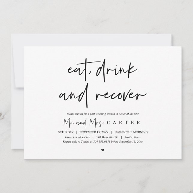 Eat, drink and recover, post wedding brunch invitation (Front)