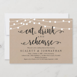 Eat, Drink and Rehearse, Rustic Rehearsal Dinner Invitation