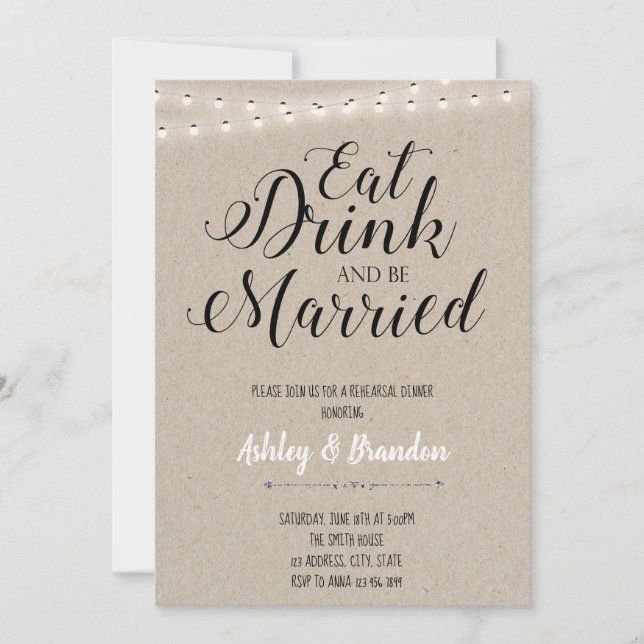 Eat drink and soon to be married invitation (Front)