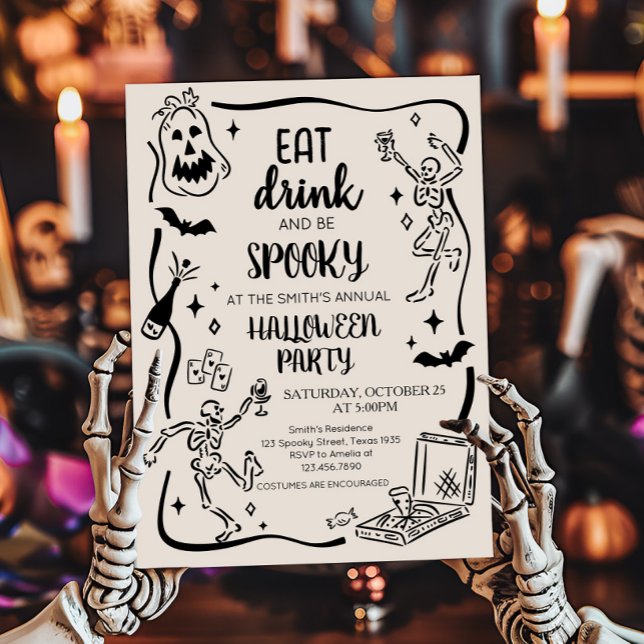 Eat Drink and Spooky Adult Halloween Party  Invitation (Eat Drink and Spooky Halloween Party Invitation)