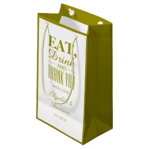 Eat, Drink and Thank You Gold Small Gift Bag