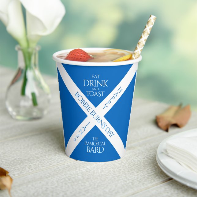 Eat Drink and Toast Robbie Burns Scottish Flag Paper Cups (Insitu)