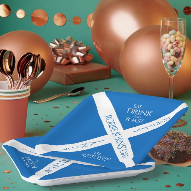 Eat Drink and Toast Robbie Burns Scottish Flag Paper Plate (Multi)