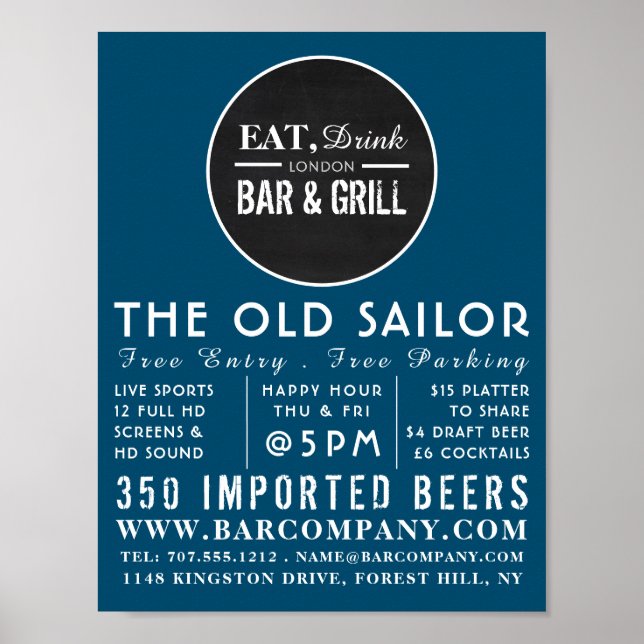 Eat, Drink Bar & Grill Logo, Pub/Brewery Poster (Front)
