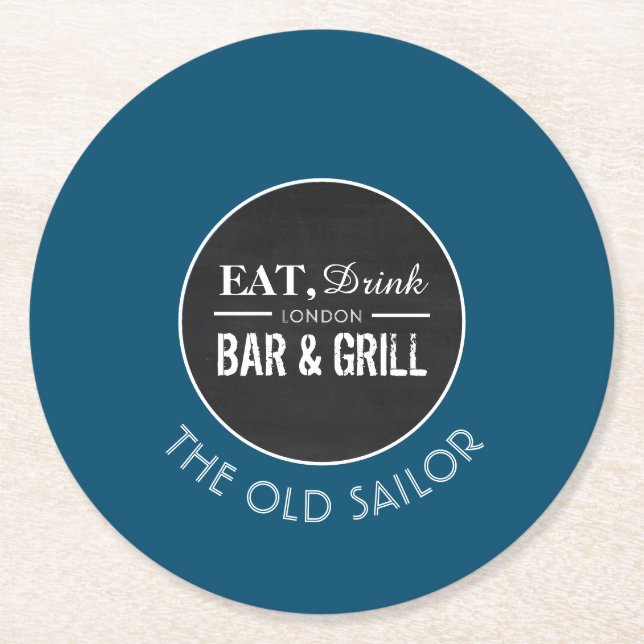 Eat, Drink Bar & Grill Logo, Pub/Brewery Round Paper Coaster (Front)