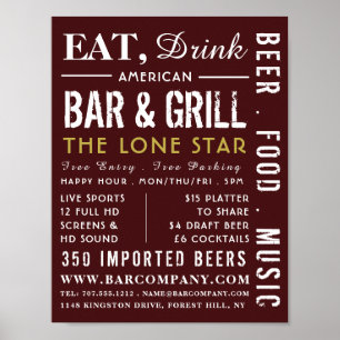 Eat, Drink Bar & Grill, Pub/Brewery Advertising Poster