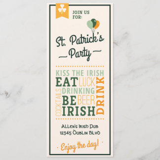 Eat Drink Be Irish St. Patrick's Day Invitation