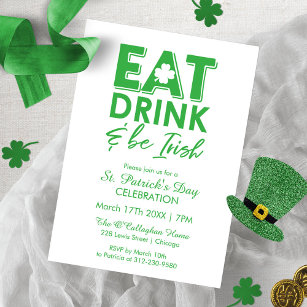 Eat, Drink & Be Irish Typography St. Patrick's Day Invitation