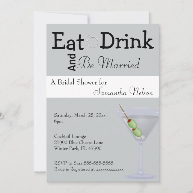 Eat Drink & Be Married Bridal Shower Invitation (Front)