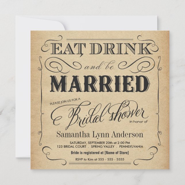 Eat Drink be Married Bridal Shower Invitations (Front)