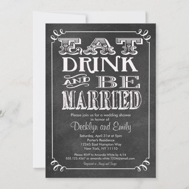 Eat Drink Be Married Chalkboard Invitation Wedding (Front)